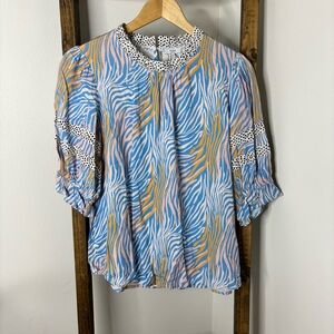 VOY Blue and Pink Print Blouse S